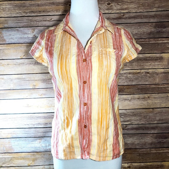 The North Face Red Yellow Striped Button Up Blouse - Picture 1 of 8